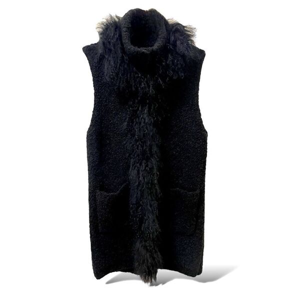 DOLCE CABO Wool Vest with Real Tibet Lamb Fur Trim |Size: M| - Picture 1 of 9